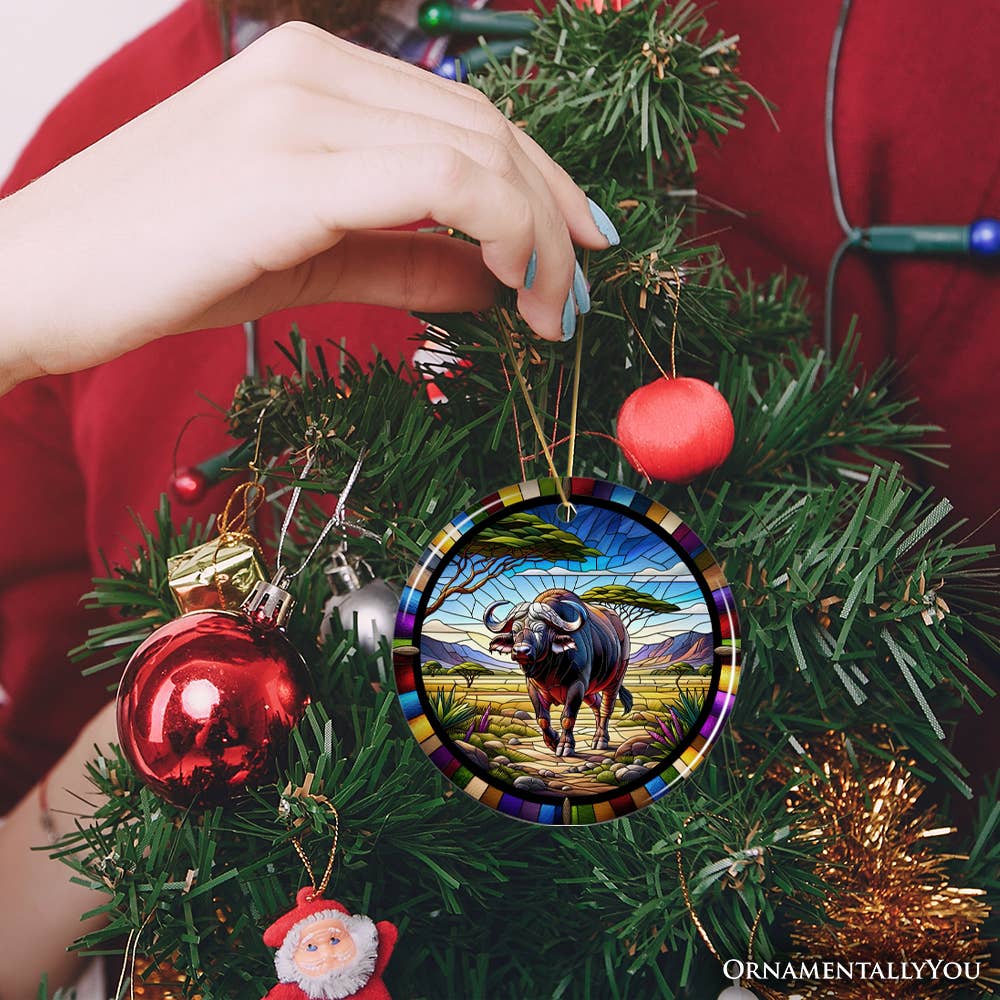 OrnamentallyYou - Wholesale Ornament - African Buffalo Stained Glass Style Ceramic Ornament4