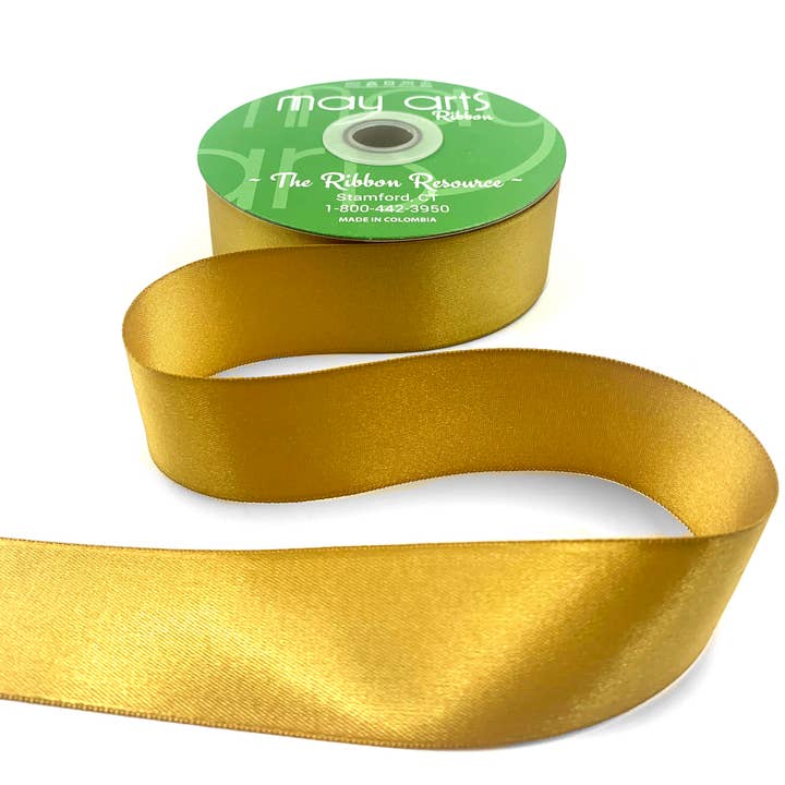 May Arts Ribbon - Wholesale Ribbon - Gift Wrapping - ~1.5" (38MM) Double Face Satin Ribbon, True Gold0