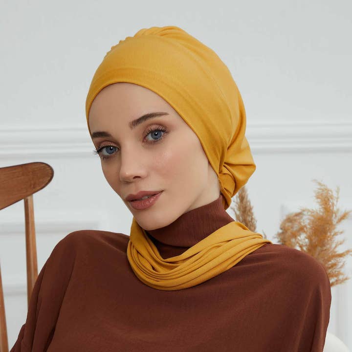 Fertig zu tragender Baumwoll-Hijab-Turban, leichter vorgebundener Kopftuch mit Lycra, einfach anzuziehende bescheidene Kopfbedeckung, HT-96 für den Großhandel von Aisha's Design