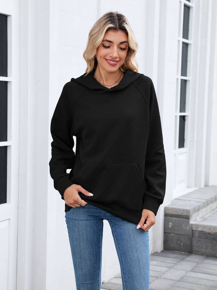 Lovesoft - Wholesale Hoodie - Women's - Textured Chevron Hoodie | Cozy Pullover Kangaroo Pocket