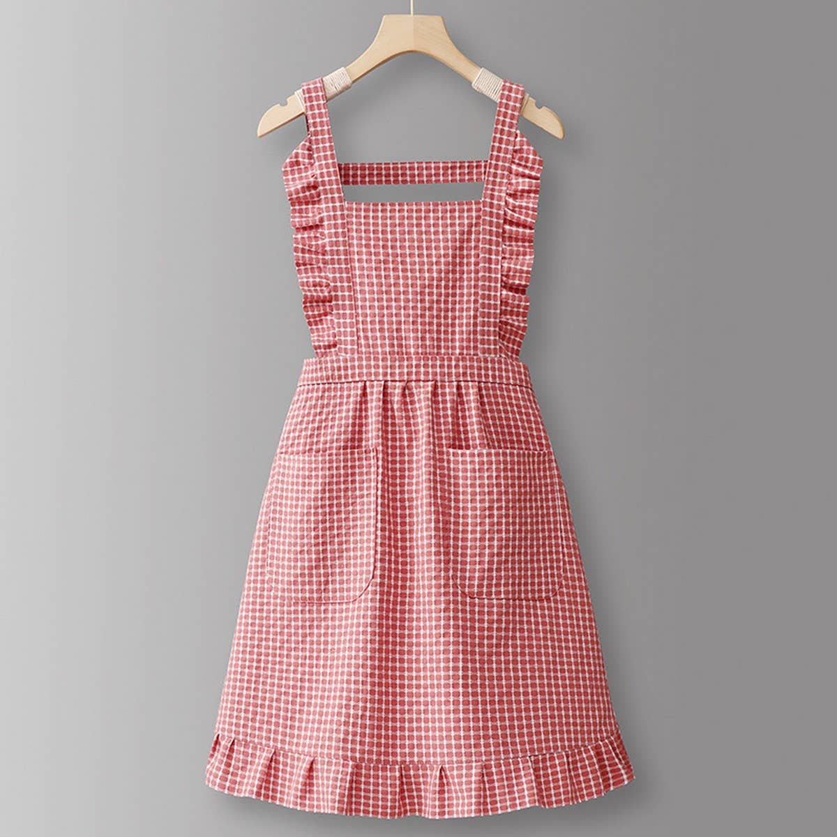 ACCITY - Wholesale Apron - Cotton Striped Grid Kitchen Apron with Pocket_CWMM1009530