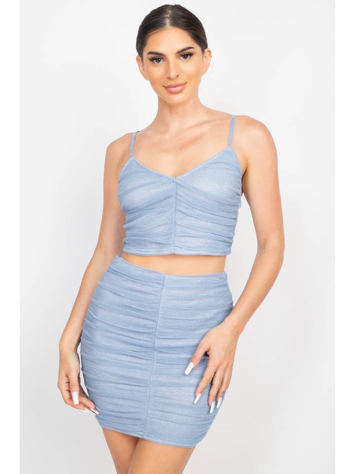 CC Wholesale Clothing - Wholesale Top & Skirt Set - Women's - Shirred Cami Top & Mini Skirts Set