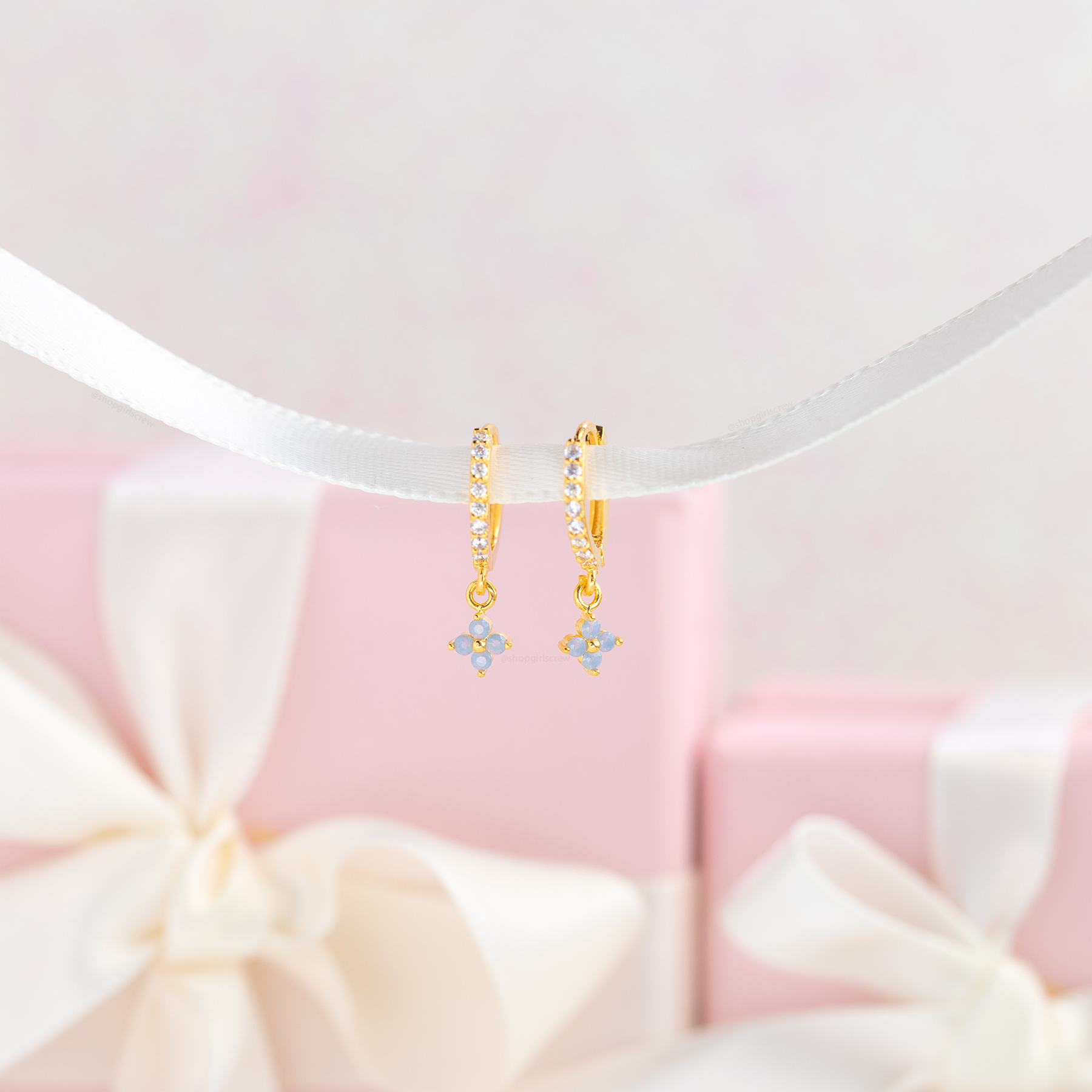 Girls Crew - Wholesale Dangle Earrings - Blue Blossom Love Dangle Hoops13