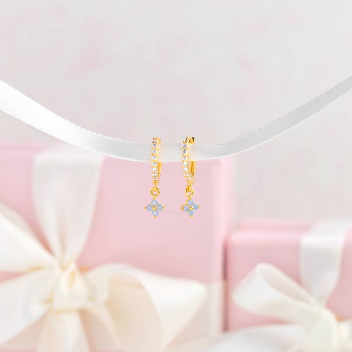 Girls Crew – wholesale Hängande örhängen – Blå Blossom Kärlek Dingla Hoops13