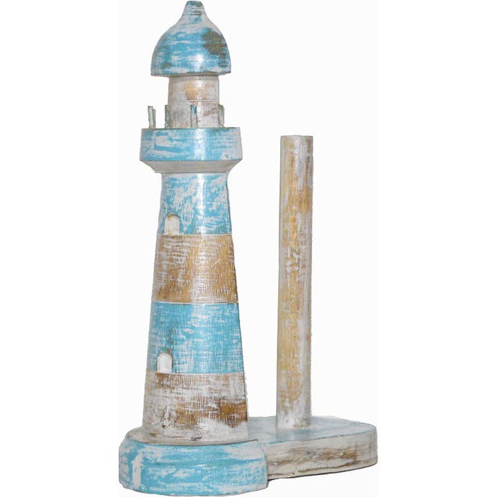 White Elephant - Wholesale Paper Towel Holder - Hand Carved Lighthouse Teal Color Design Paper Towel Holder