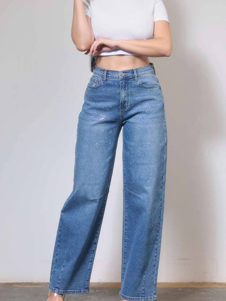 Rhinestone Barrel Jeans for wholesale by Vibrant M.i.U