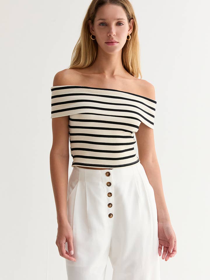 CT9505 - Kerry Striped Off-Shoulder Knit Top for wholesale by Crescent