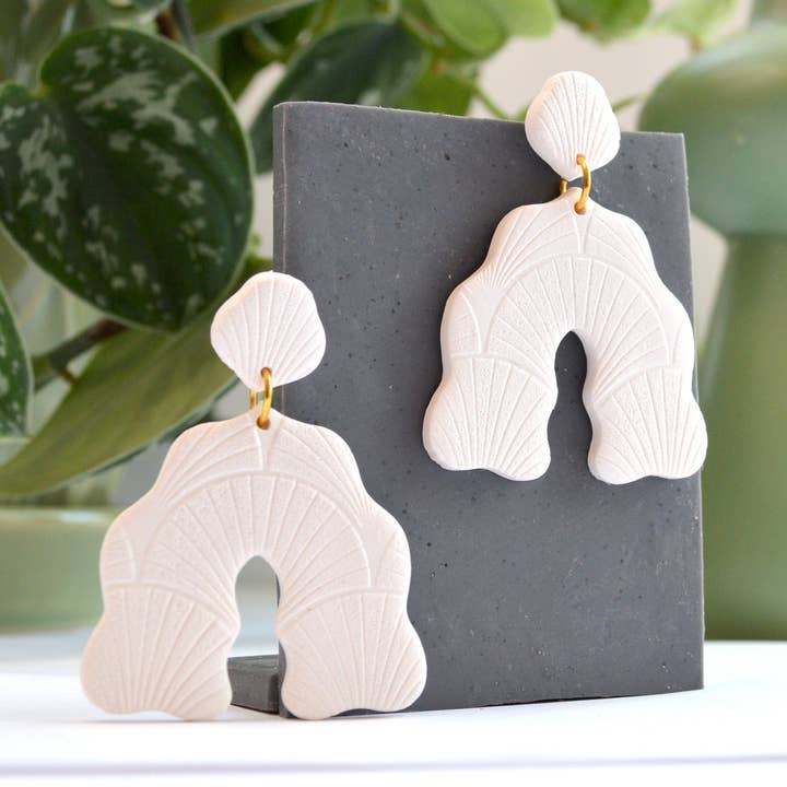White Wavy Textured Clay Dangle Earrings for wholesale by Clay Jewels by Jules