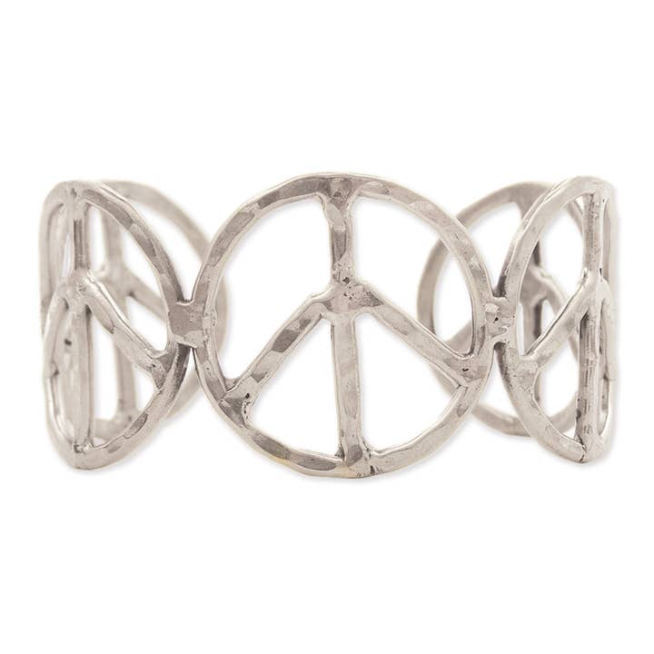 ZAD - Wholesale Cuff Bracelet - Woodstock Vibes Silver Peace Sign Cuff Bracelet1