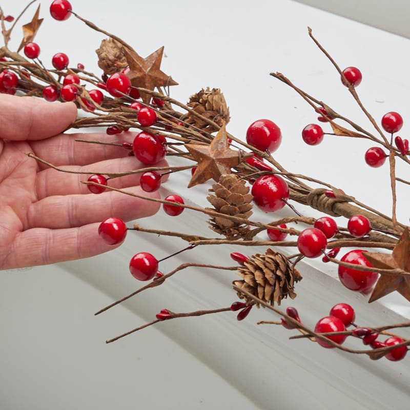 Factory Direct Craft - Wholesale Artificial Flowers - Red Pip Berry and Rusty Tin Star - Select Pick or Garland 4