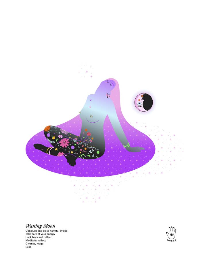 Kunstdruck des abnehmenden Mondes, Wandkunstdruck, Poster, Illustration für den Großhandel von Eva Boch