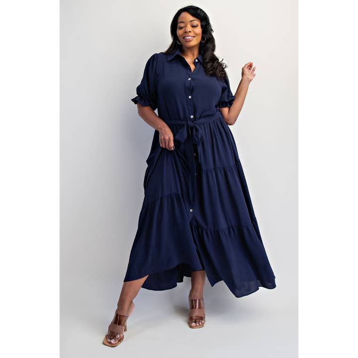 ORANGE CORAL PLUS SIZE BUTTON FRONT MAXI DRESS WITH TIERD HEM for wholesale on Faire12