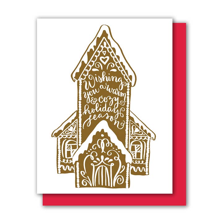 Letterpress Gingerbread Christmas Greeting Card for wholesale by Dancing Pen & Press