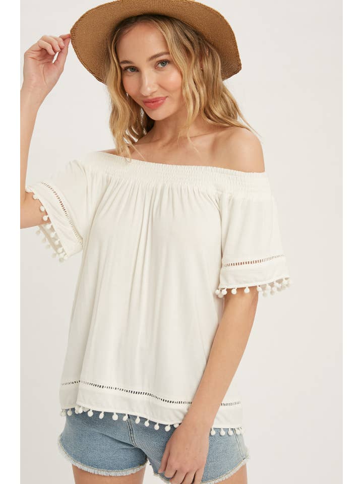 Bluivy - Wholesale Blouse - Women's - POM POM TRIM TOP