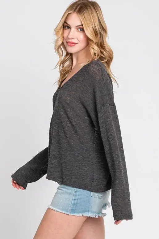 Final Touch - Wholesale Knit Top - Women's - V-Neck Knit Long Sleeve Top - T3104428