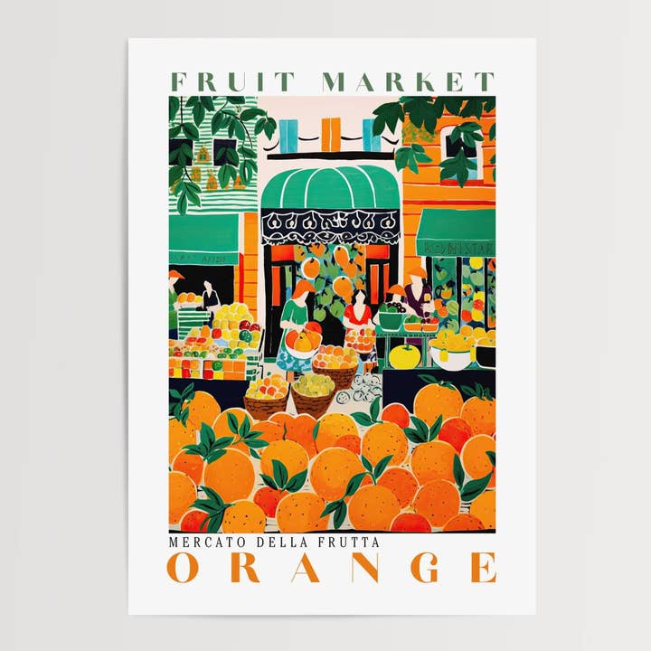 Poster del mercato della frutta arancione per la vendita all'ingrosso da parte di Enchanted Sights
