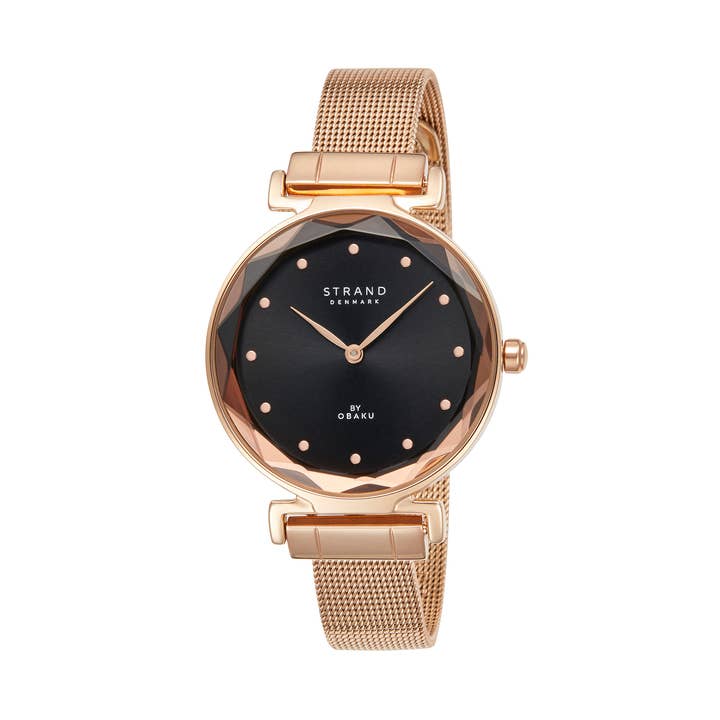 Montre élégante en forme de lentille en or rose et diamant en forme de lentille pour la vente par Strand