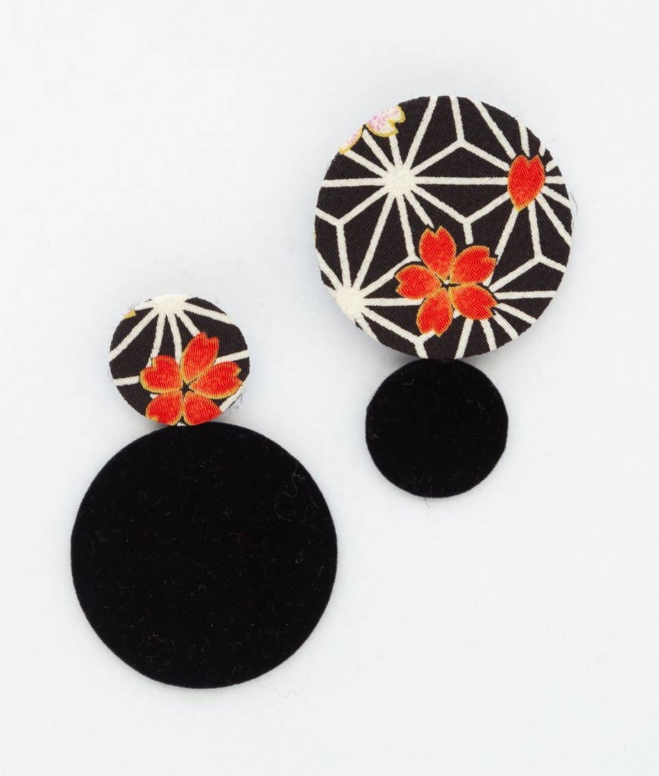 KOTO - Wholesale Dangle Earrings - Kimono Fabric Earrings—ASANOHA PATTERN—BLACK-Large2