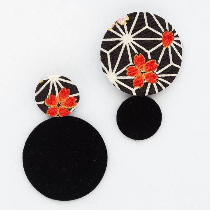 KOTO - Wholesale Dangle Earrings - Kimono Fabric Earrings—ASANOHA PATTERN—BLACK-Large2