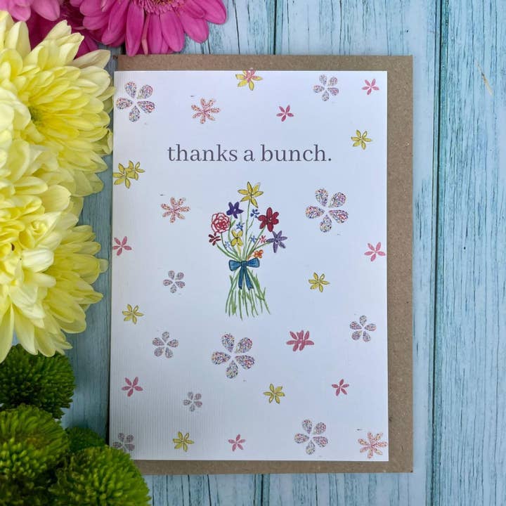 Jen Winnett Eco Artist – wholesale Thank you card – Thanks a Bunch Eco Friendly Thank you Card Blank | Colourful