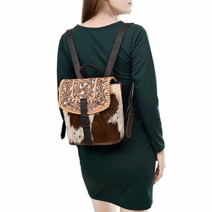 LS Western - Wholesale Backpack - Women's - ADBGZ864 Mini Cowhide & Tooled Leather Backpack Western Rucksack | American Darling1