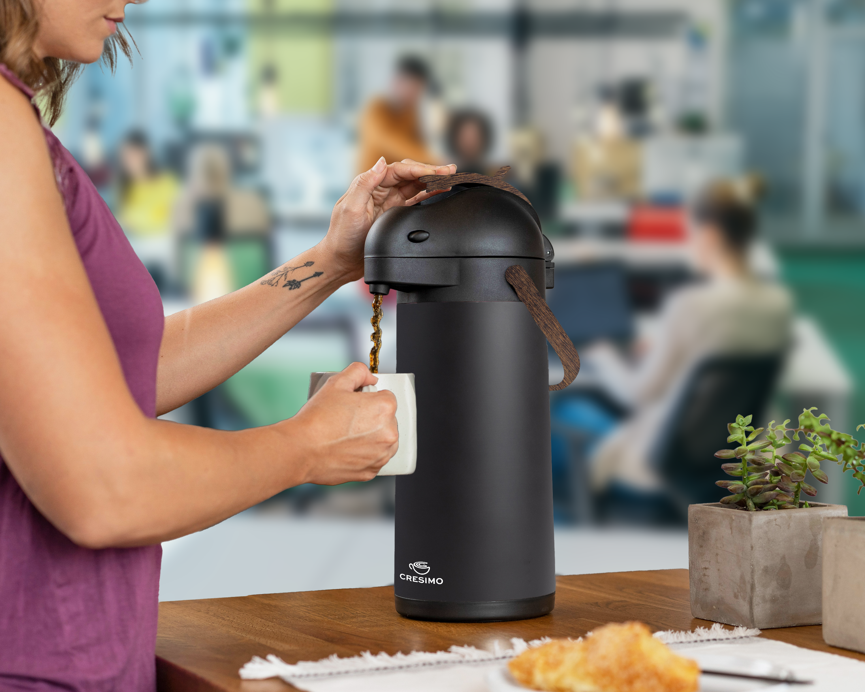 Cresimo - Vente Carafe - Cresimo 3L Airpot à Café Thermique avec Finition en Bois0