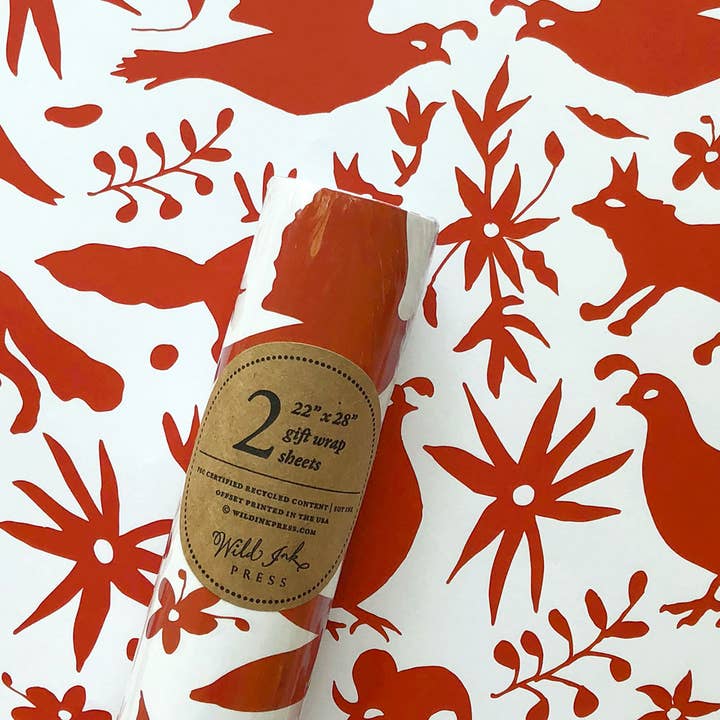 Otomi Red Gift Wrap | Single Sheet for wholesale by Wild Ink Press