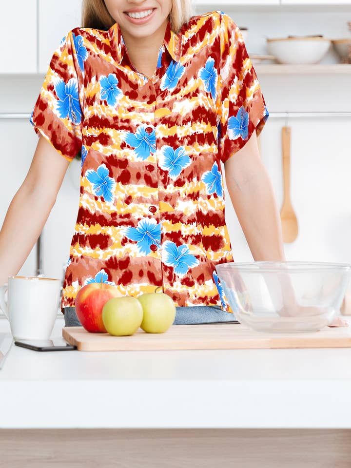 LA LEELA Women's Camp Overshirt Hawaiian Blouse Tops 150238 for wholesale by La Leela LLC