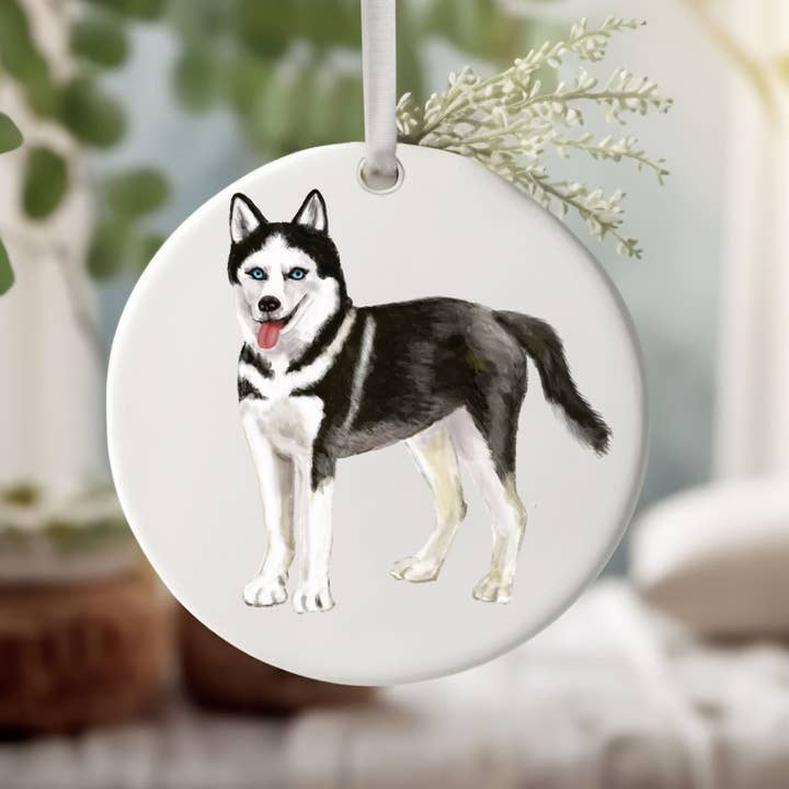 MerikaArt – wholesale Ornament – Siberian Husky Ceramic Ornament1