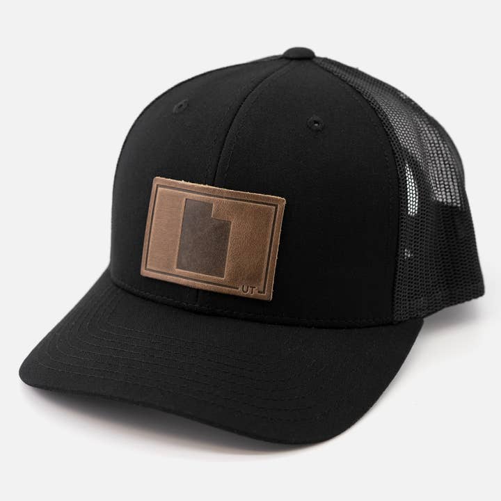 Utah Silhouette Hat | Leather Patch Trucker Hat for wholesale by Range Leather Co.