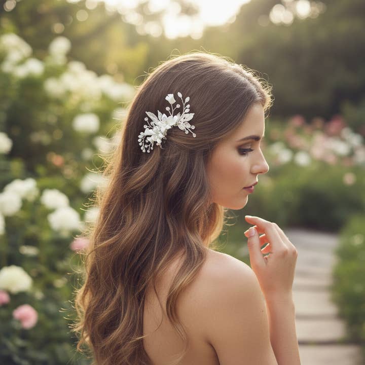 PEINE DE PELO VINTAGE EN FORMA DE VID, HC275, PLATEADO para venta al por mayor de Athena Bridal Jewellery