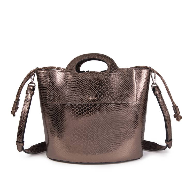 Mala de mão em couro St Tropez metalizado bronze por atacado de kate lee