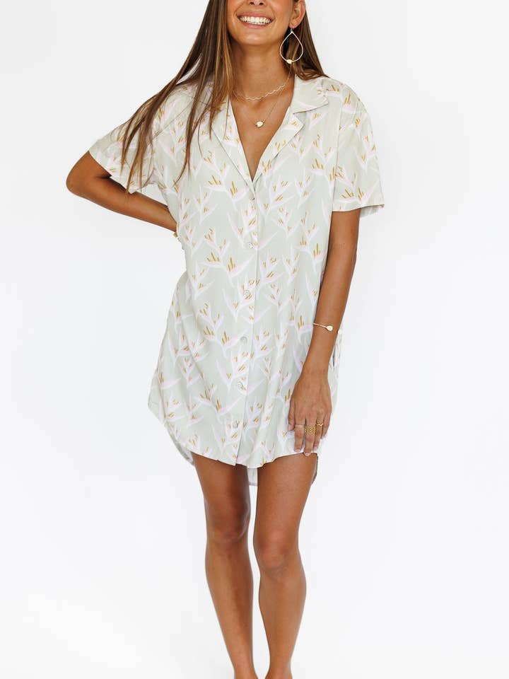 Heliconia / Paia Shirt Dress / Mint for wholesale by Keani Hawaii