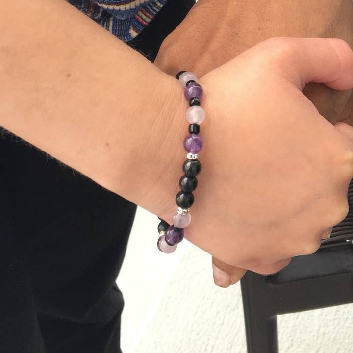 Karelia Creations - Venta al por mayor Pulsera de cuentas - Niños - Pulsera de protección para niños | Cuarzo rosa amatista de shungita