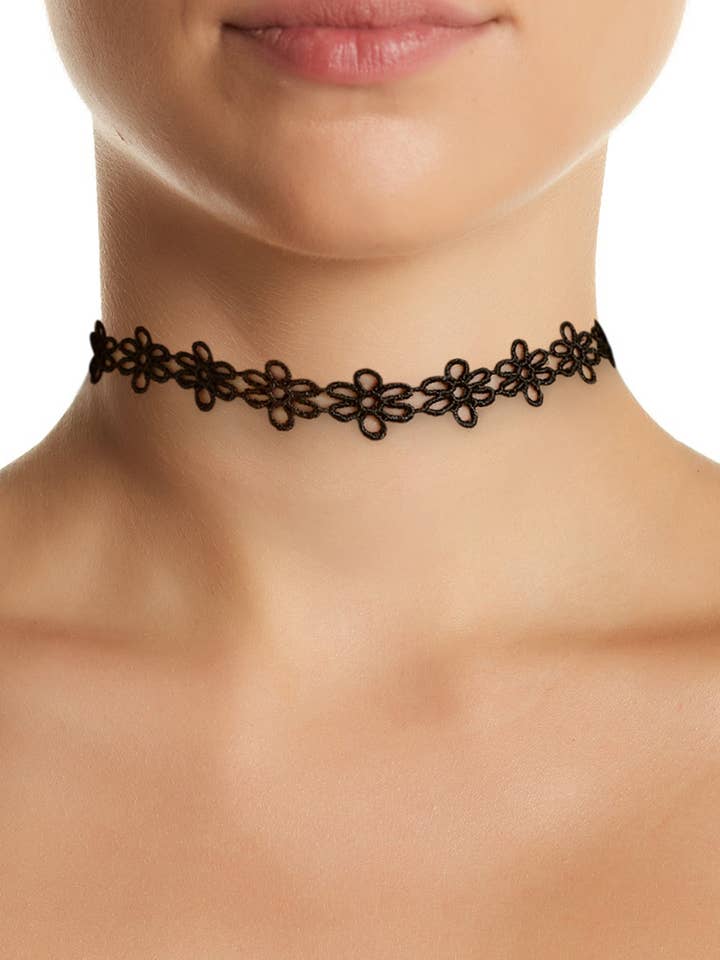 Boho Flower Retro svart choker halsband - GP för wholesale av Zoey Simmons