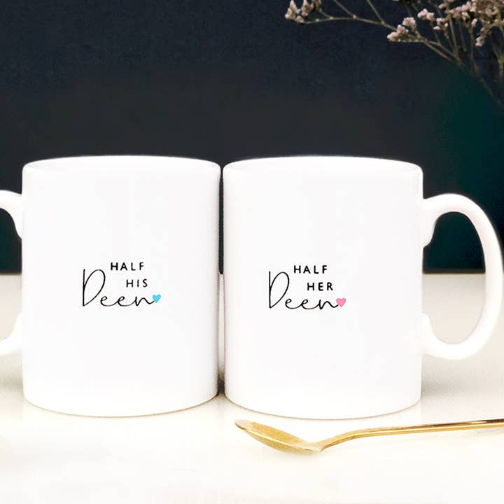 Half His Deen & Half Her Deen Gift Set of Elegant Islamic Wedding Mugs - MG 48 for wholesale by Islamic Moments