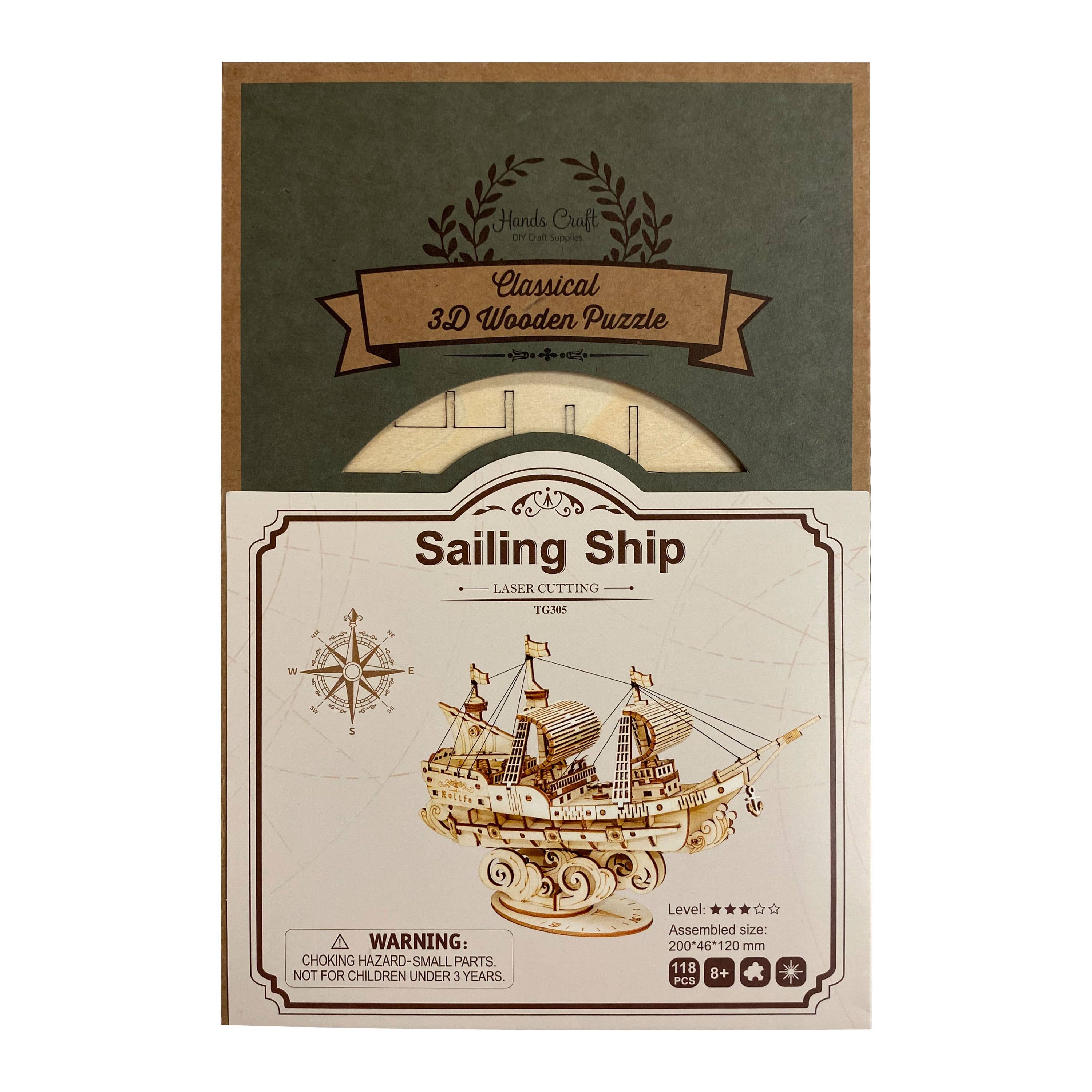 Hands Craft - Wholesale Puzzle - Kids - 3D Laser Cut Wooden Puzzle: Sailing Ship8