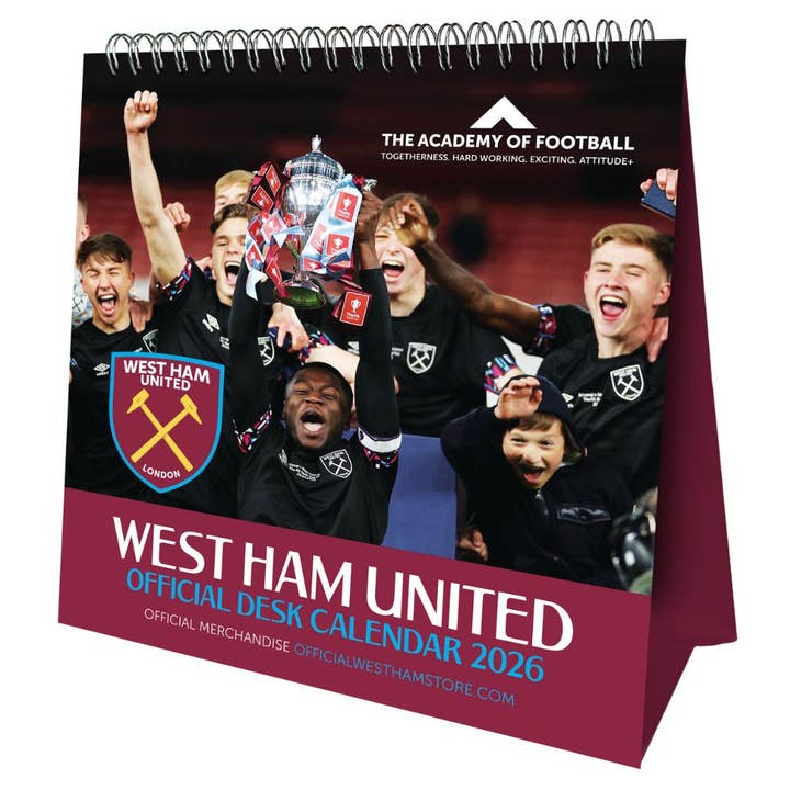 WEST HAM UNITED FC 2026 DESK EASEL CALENDAR for wholesale by Danilo Promotions Ltd