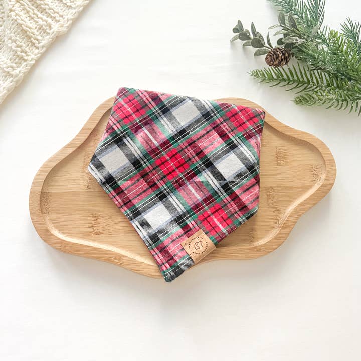 Merry & Bright Plaid Flannel Bandana for wholesale by Pawsome Tails