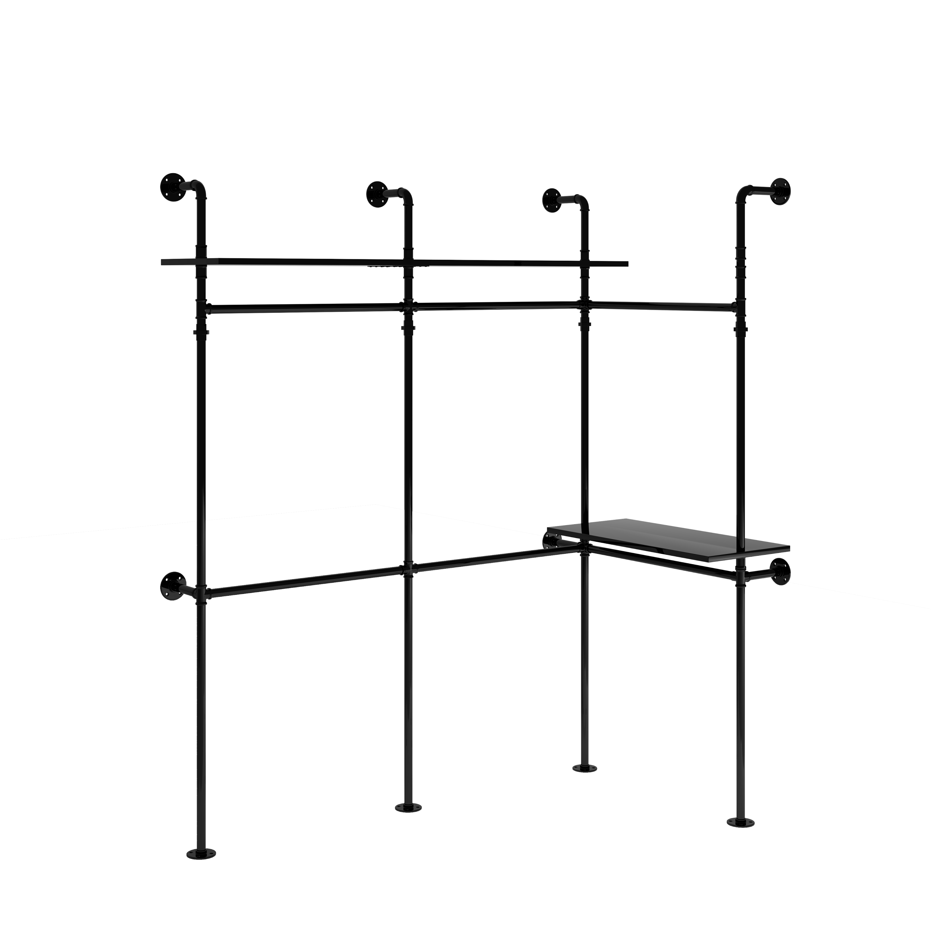 39F Inc. - Vente Porte-manteaux - Portant à vêtements industriel réversible de 118,3" avec LED et étagères9