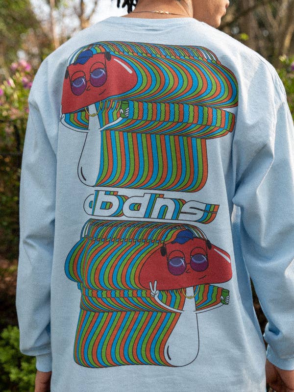 Long Sleeved T-Shirt in Light Blue With Trippy Mushroom for wholesale by Dream But Do Not Sleep