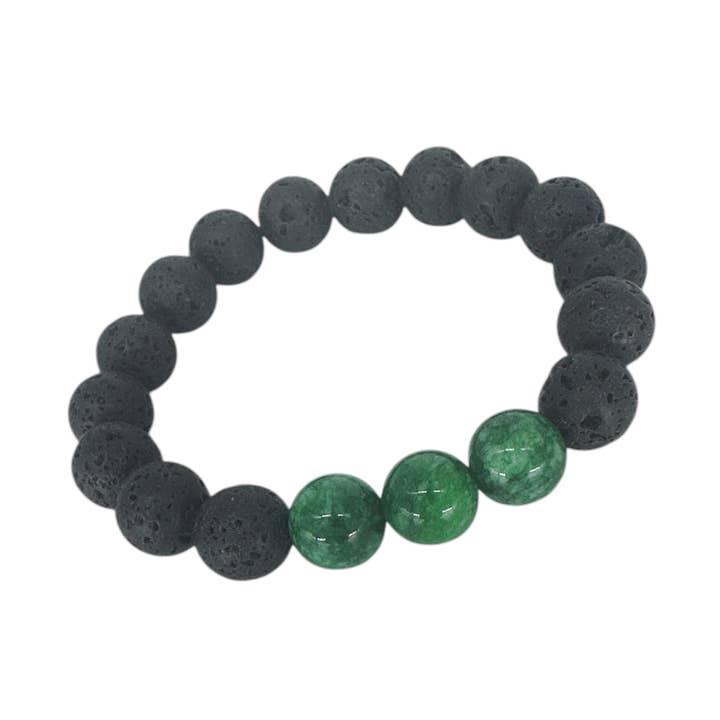 10mm Lava Rock and Jade Gemstone Bead Stretch Bracelet for wholesale by Maka Imports