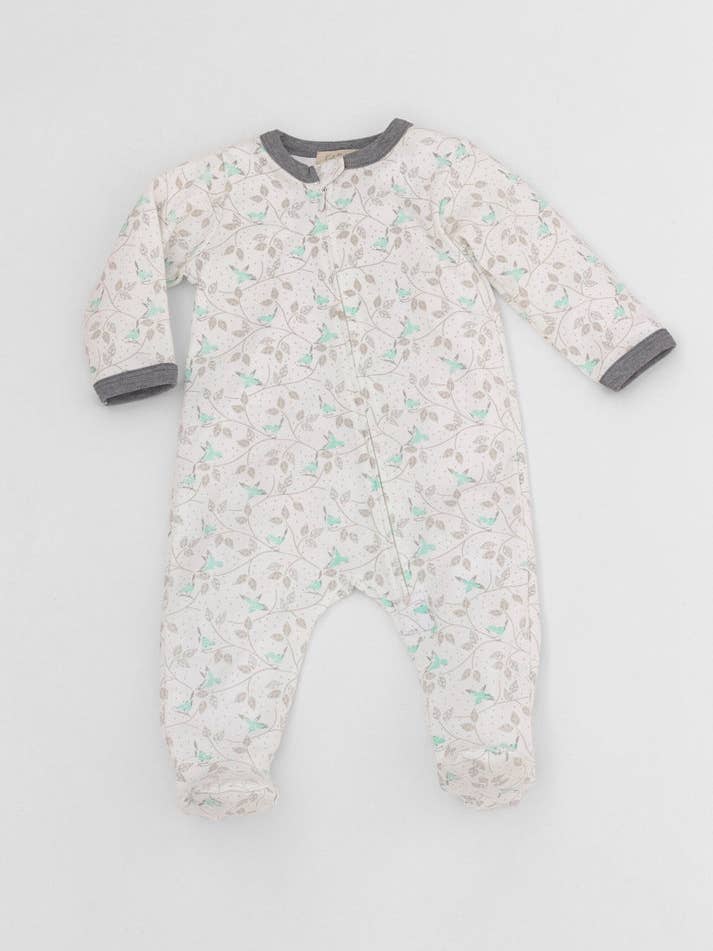Pijama Biológico com Zíper Pé Birds por atacado de Kal Babies