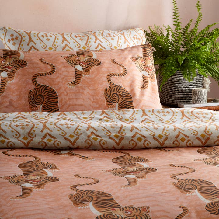 Tibetan Tiger Tribal Duvet Cover Set Coral for wholesale on Faire