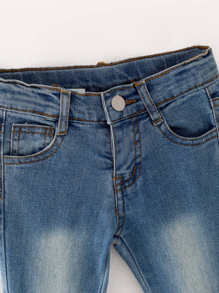 Rylee Faith Designs - Wholesale Jeans - Kids - Tight Double Layer Light Blue Bell-bottoms Denim Jeans Pants Elastic