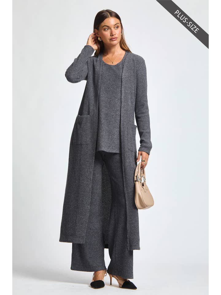 Dear Scarlett - Vente Ensemble de vêtements d'intérieur – femme - Débardeur thermique sans manches grande taille + Cardigan + Pantalon décontracté12