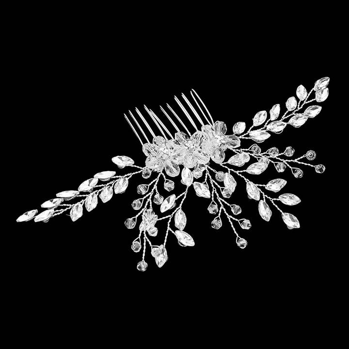 Sensibling Corp. - Wholesale Hair Clip - Women's - Marquise Stone Cluster Leaf Branch Floral Hair Comb1