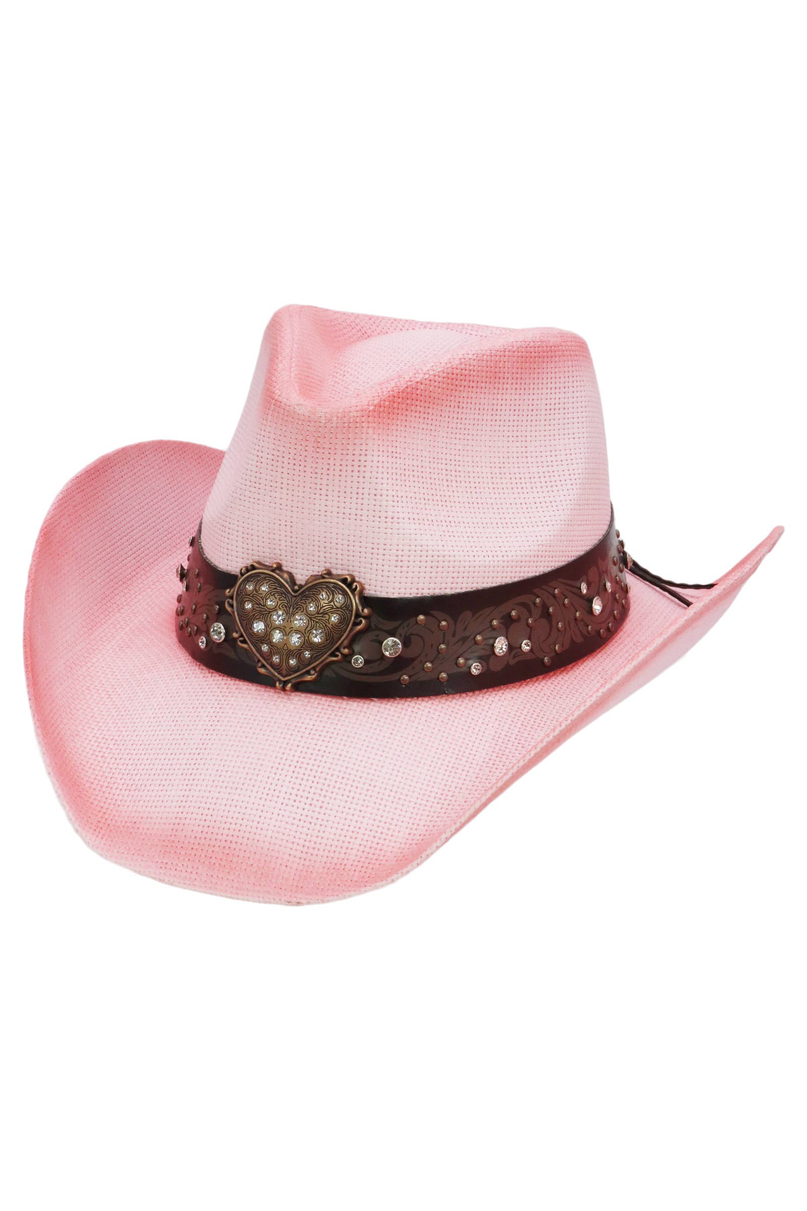 Cap Zone - Wholesale Cowboy Hat - Unisex - Heart Bling Rhinestone Belt Ombre Straw Cowboy Hat11