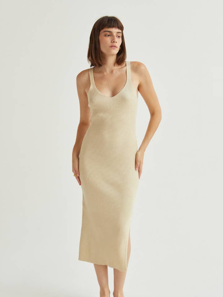 CD9149 - Monnie Ribbed Shimmer Sweater Knit Midi Dress for wholesale by Crescent