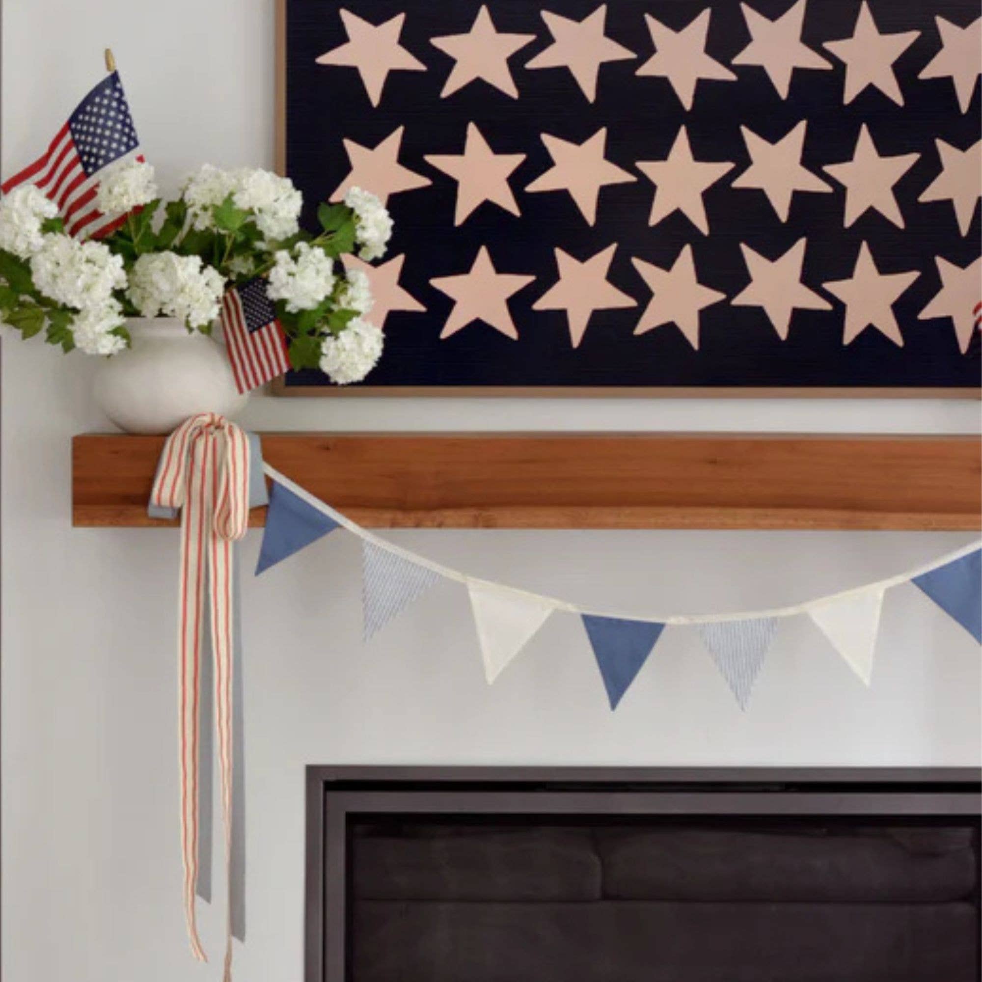 The Butter Flying - Wholesale Bunting/Garland - Striped Blue linen pennant garland 1
